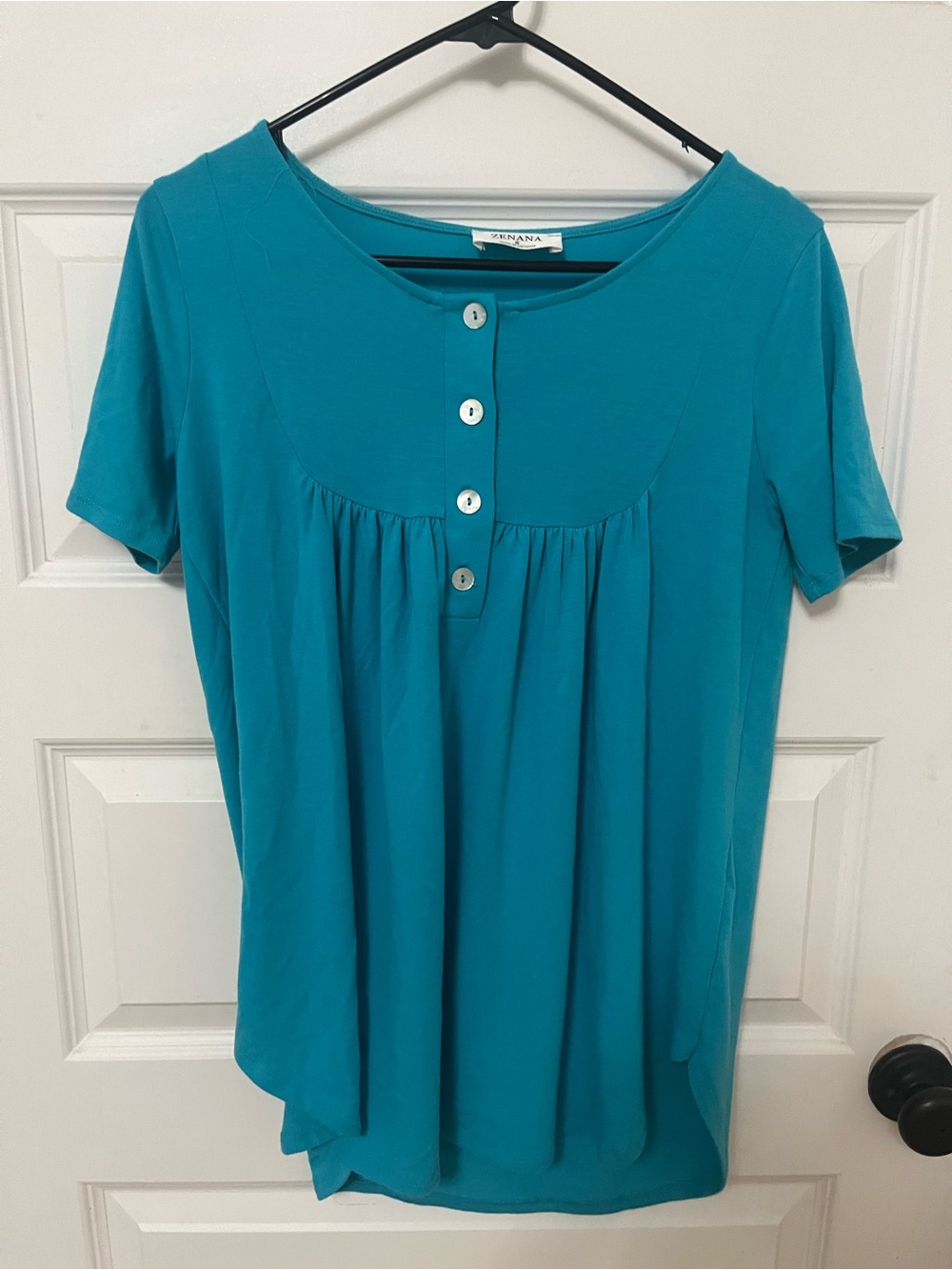 Zenana Outfitters Short-Sleeve Button Yoke Top